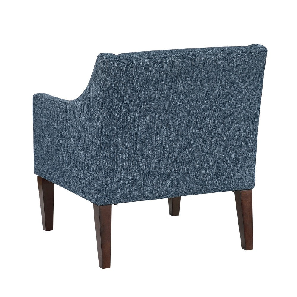 Benjara Ginna Accent Armchair, Button Tufted Blue Polyester, Brown Legs