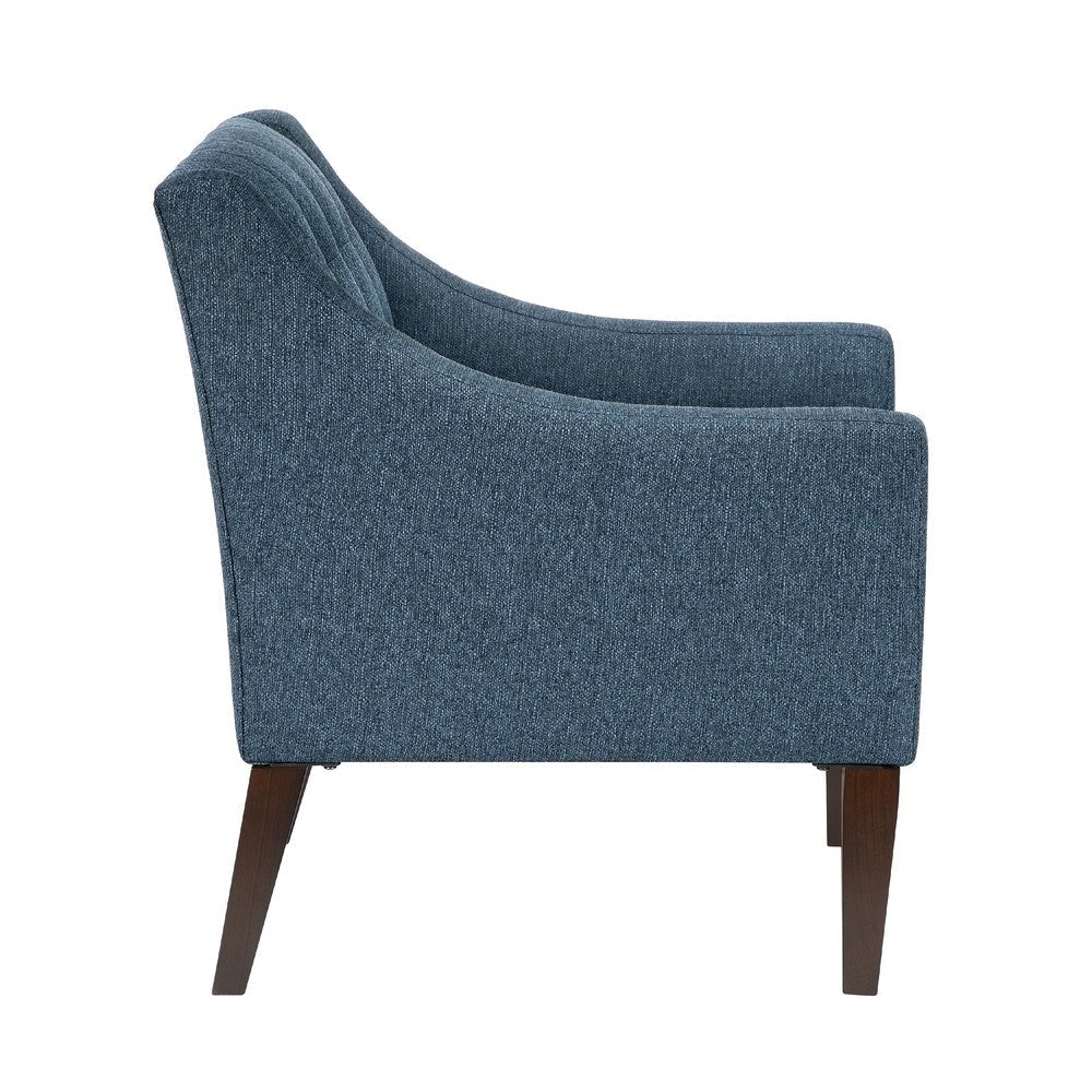 Benjara Ginna Accent Armchair, Button Tufted Blue Polyester, Brown Legs