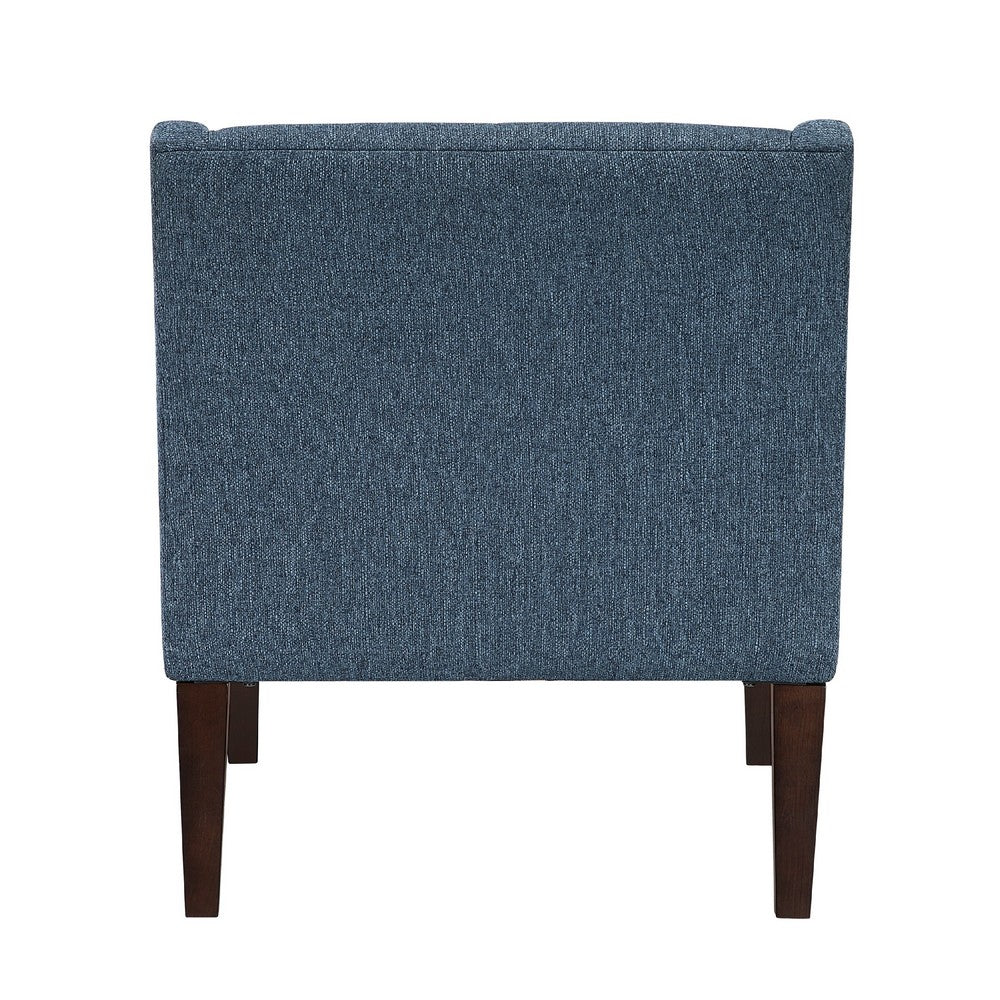 Benjara Ginna Accent Armchair, Button Tufted Blue Polyester, Brown Legs