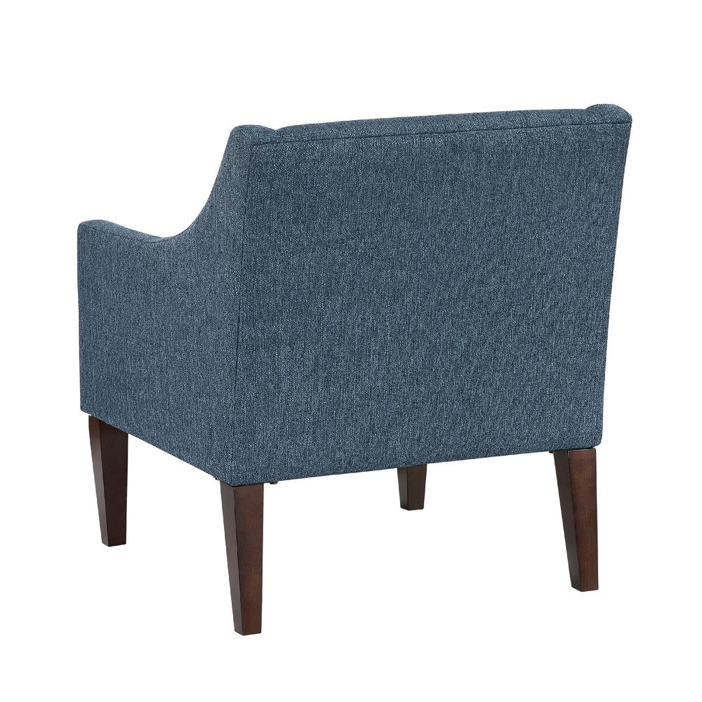 Benjara Ginna Accent Armchair, Button Tufted Blue Polyester, Brown Legs