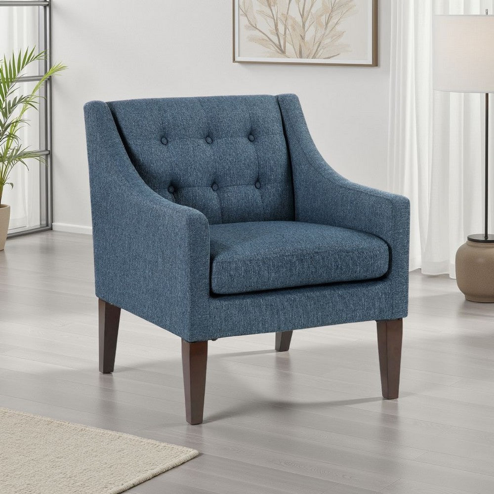 Benjara Ginna Accent Armchair, Button Tufted Blue Polyester, Brown Legs