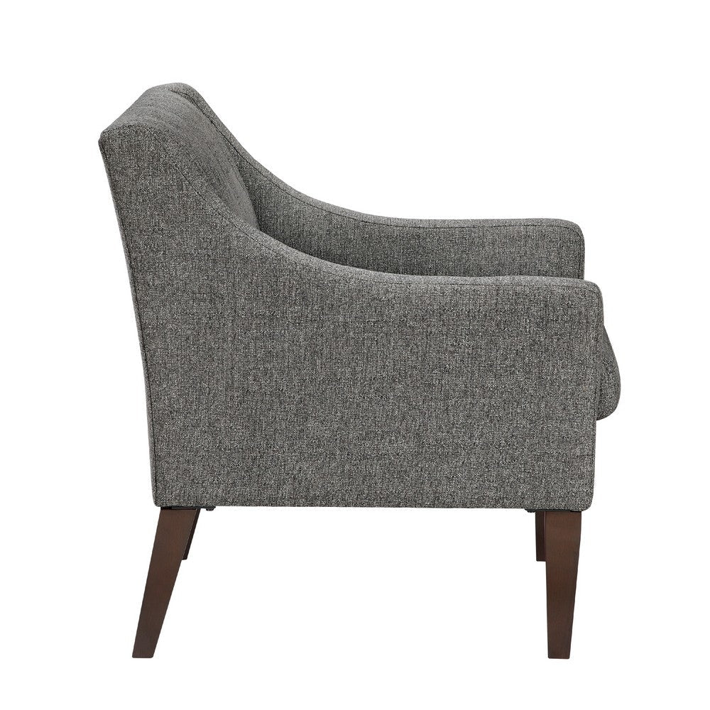Benjara Ginna Accent Armchair, Button Tufted Dark Gray Polyester, Brown Legs