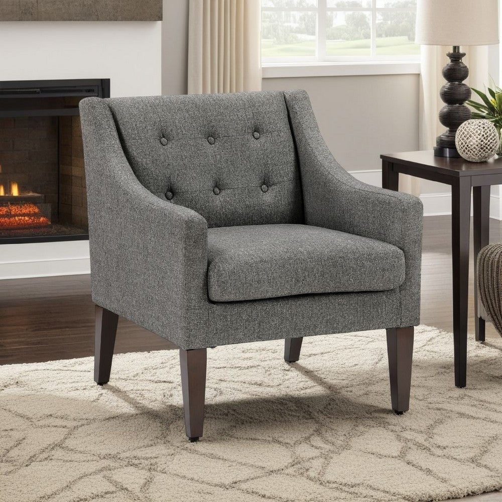 Benjara Ginna Accent Armchair, Button Tufted Dark Gray Polyester, Brown Legs