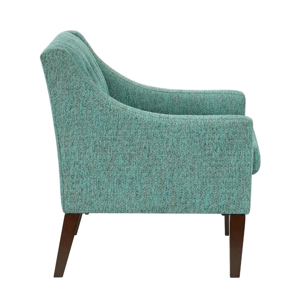 Benjara Ginna Accent Armchair, Button Tufted Sea Green Polyester, Brown Legs