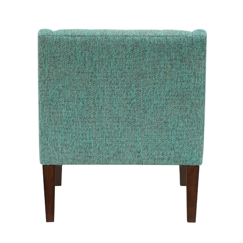 Benjara Ginna Accent Armchair, Button Tufted Sea Green Polyester, Brown Legs