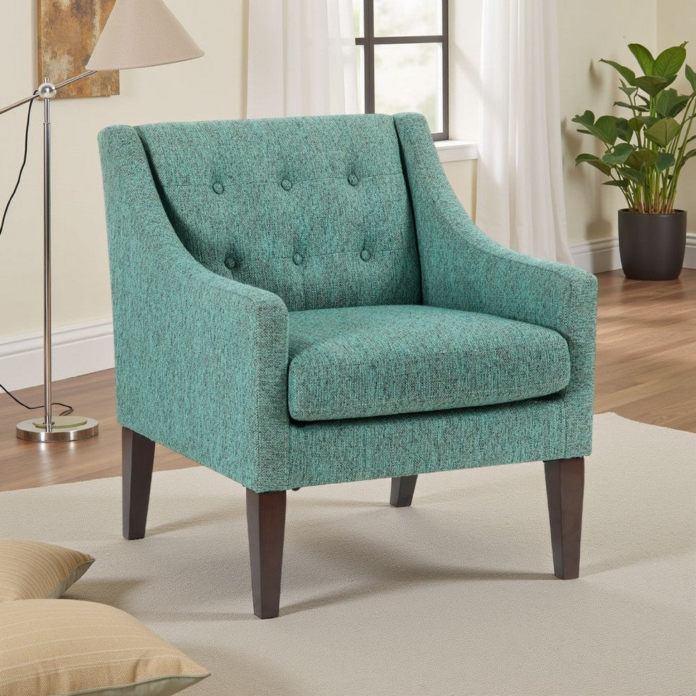 Benjara Ginna Accent Armchair, Button Tufted Sea Green Polyester, Brown Legs
