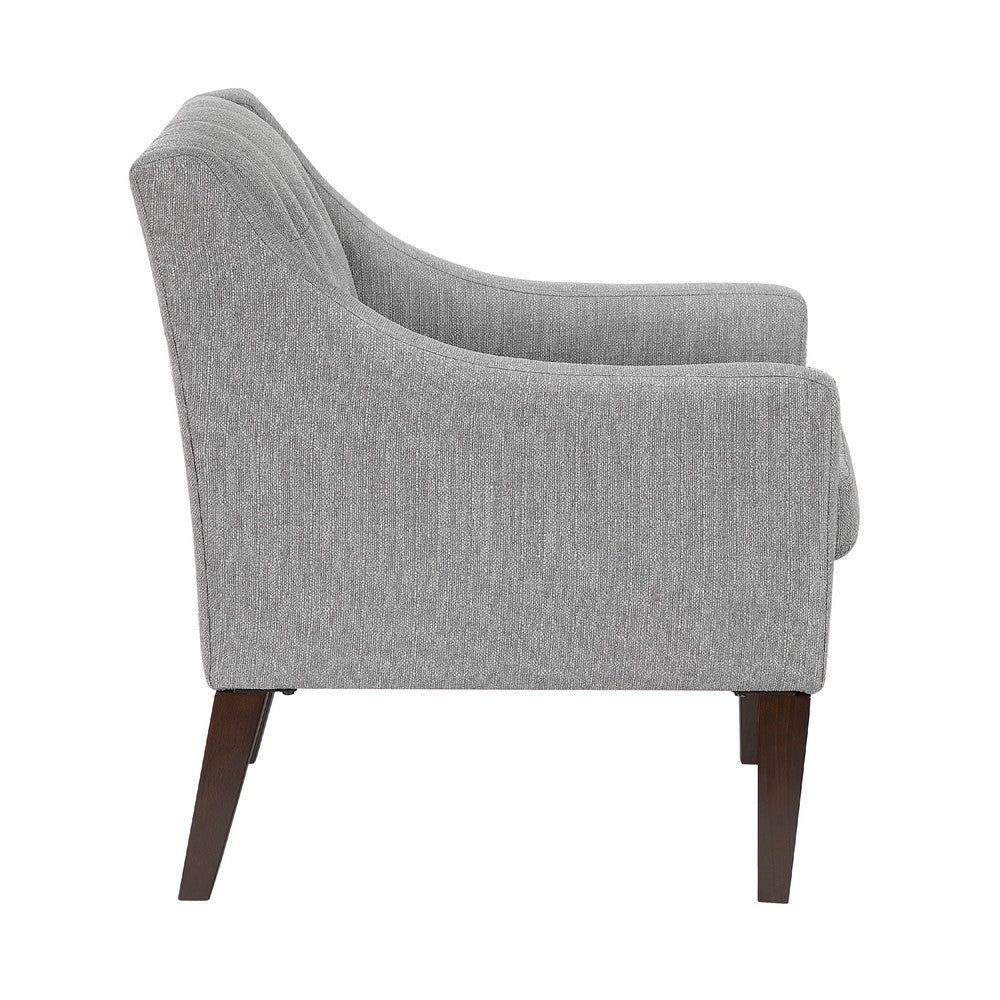 Benjara Ginna Accent Armchair, Button Tufted Light Gray Polyester, Brown Legs