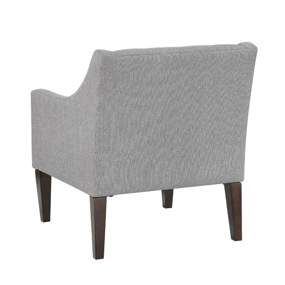 Benjara Ginna Accent Armchair, Button Tufted Light Gray Polyester, Brown Legs