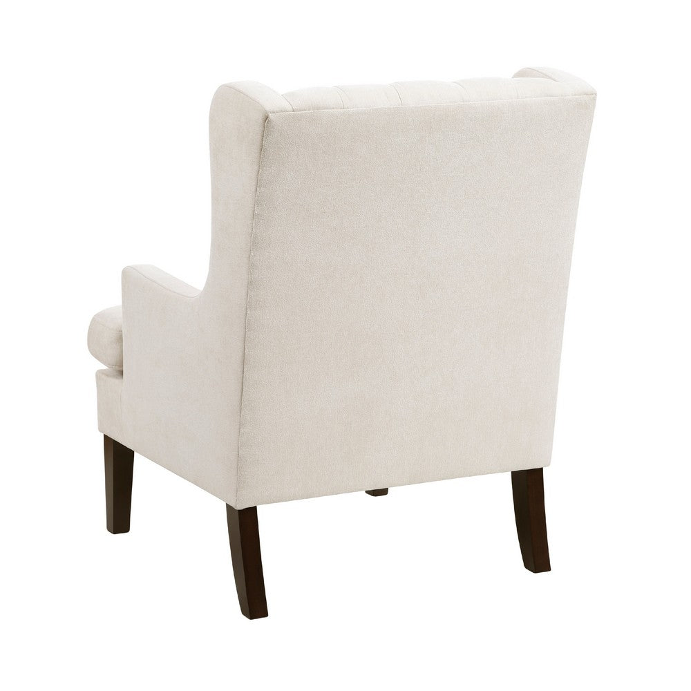 Benjara Hosanna Accent Wing Armchair, Button Tufted Beige Polyester, Brown