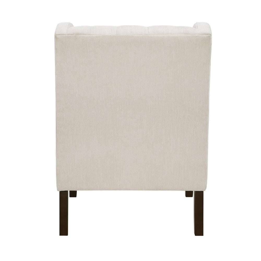 Benjara Hosanna Accent Wing Armchair, Button Tufted Beige Polyester, Brown