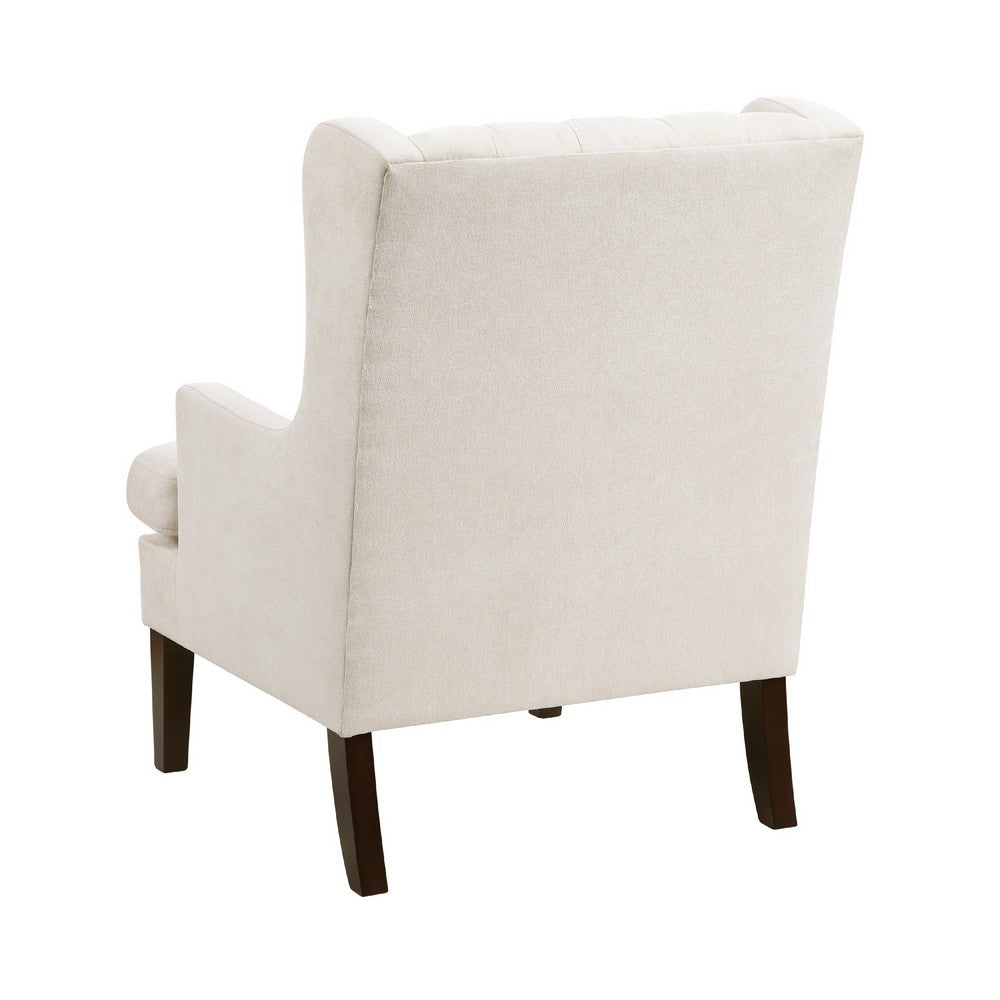 Benjara Hosanna Accent Wing Armchair, Button Tufted Beige Polyester, Brown
