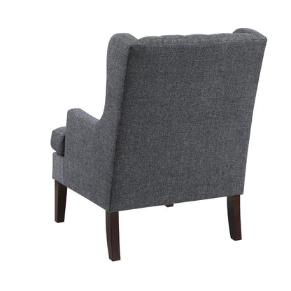 Benjara Hosanna Accent Wing Armchair, Button Tufted Charcoal Gray, Brown