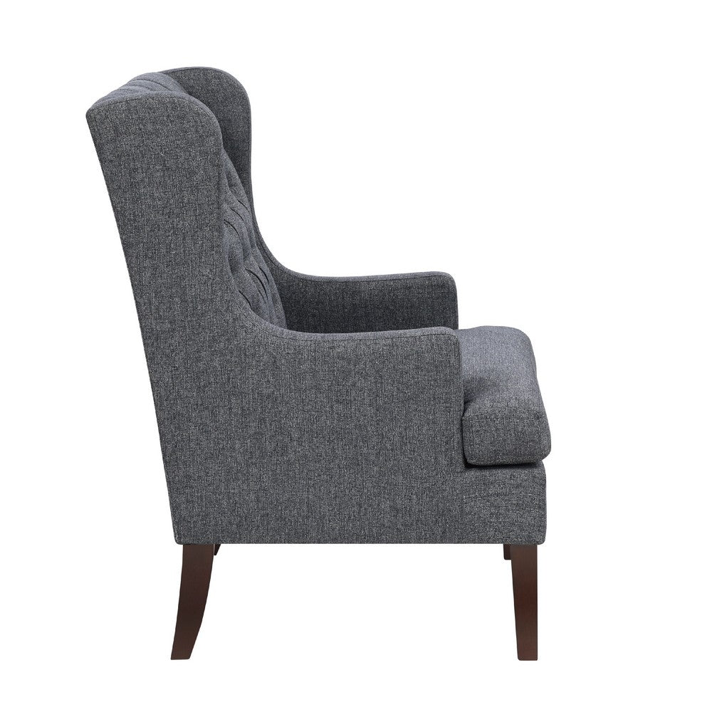 Benjara Hosanna Accent Wing Armchair, Button Tufted Charcoal Gray, Brown