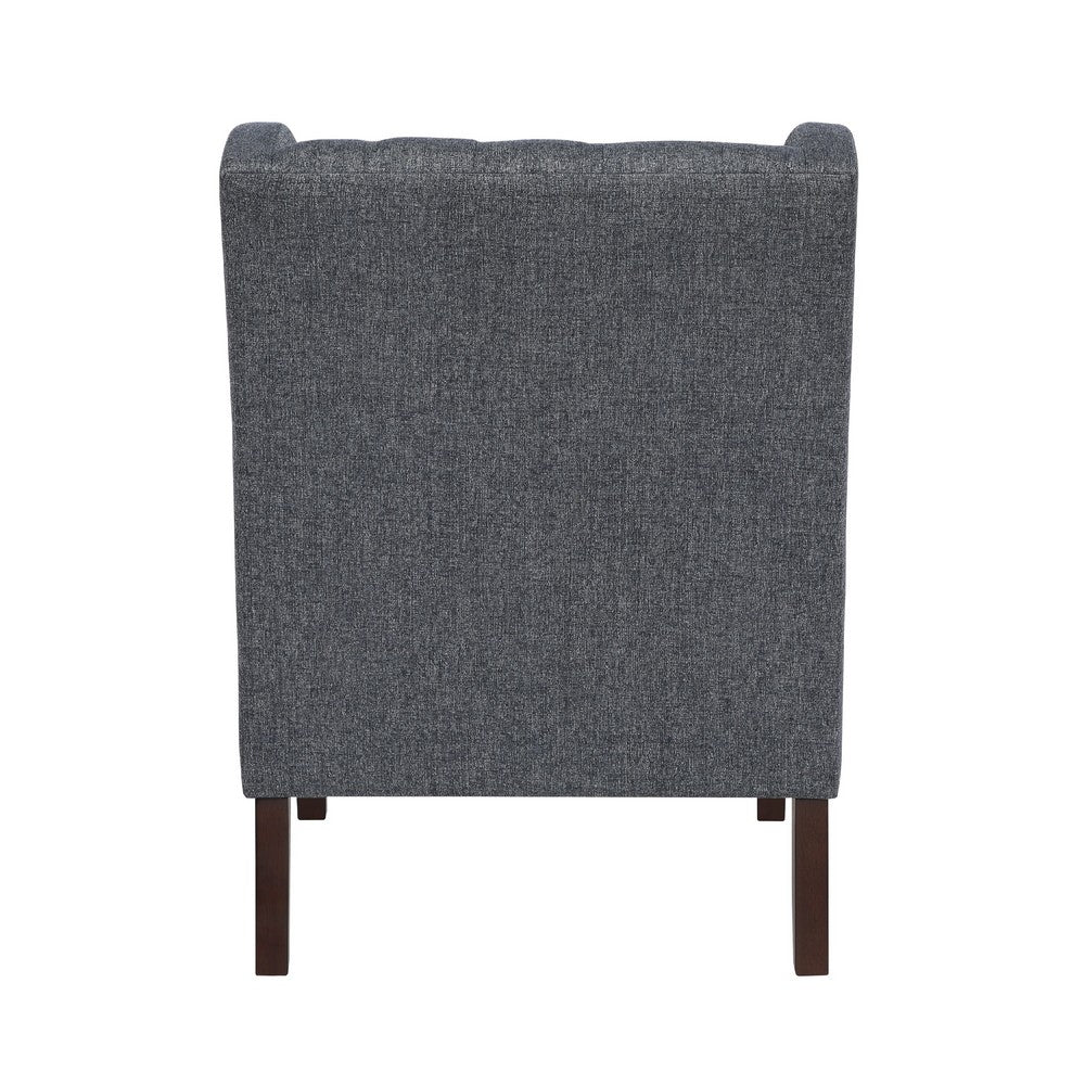 Benjara Hosanna Accent Wing Armchair, Button Tufted Charcoal Gray, Brown
