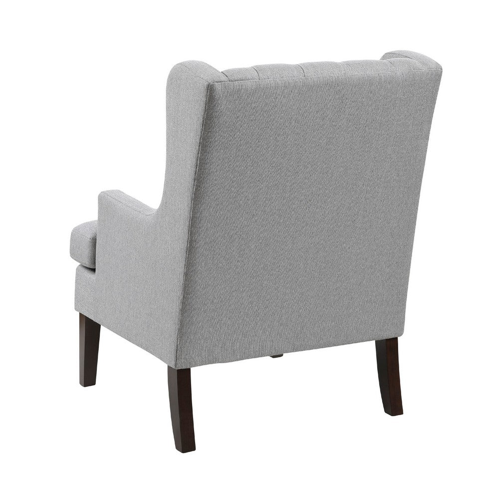 Benjara Hosanna Accent Wing Armchair, Button Tufted Light Gray Polyester