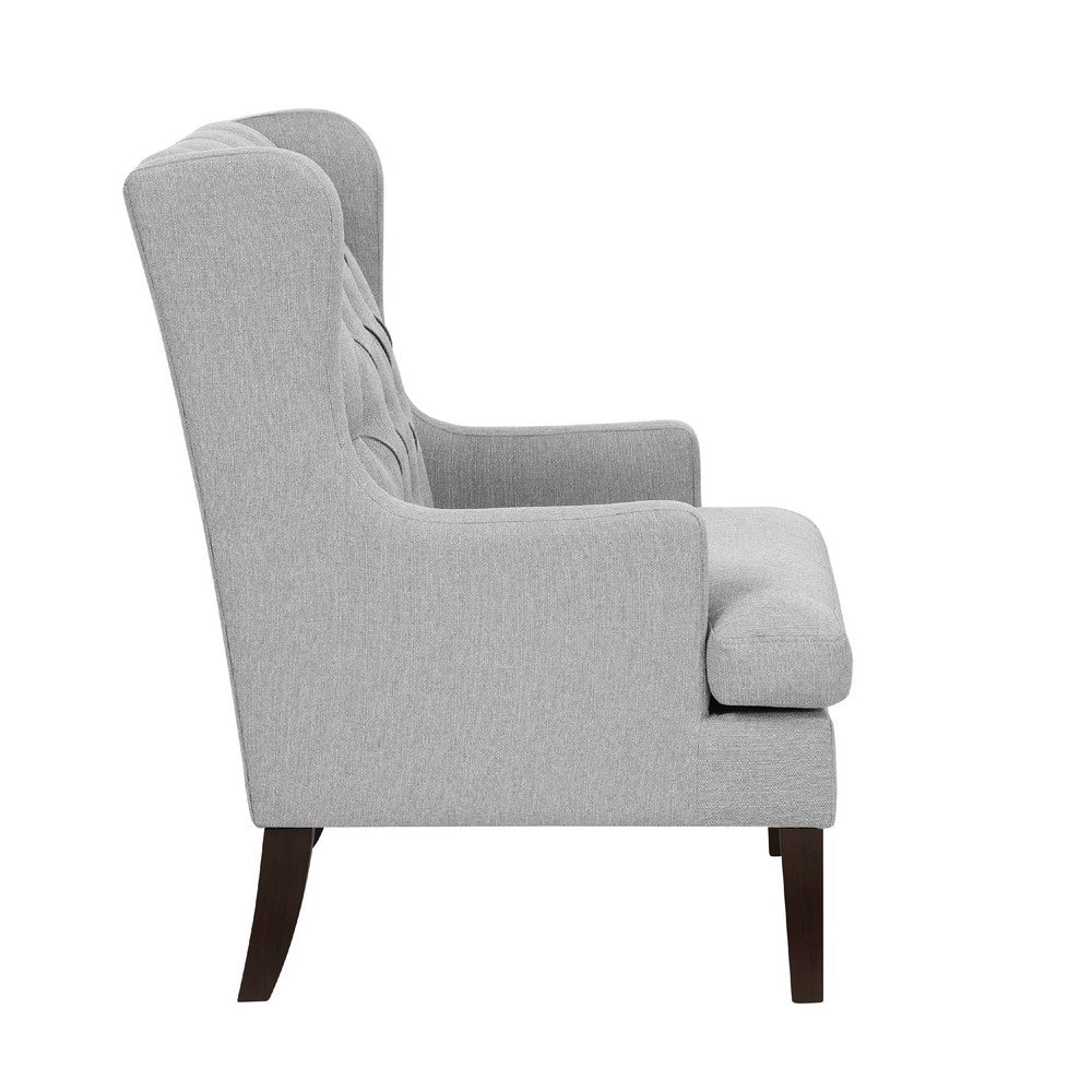 Benjara Hosanna Accent Wing Armchair, Button Tufted Light Gray Polyester