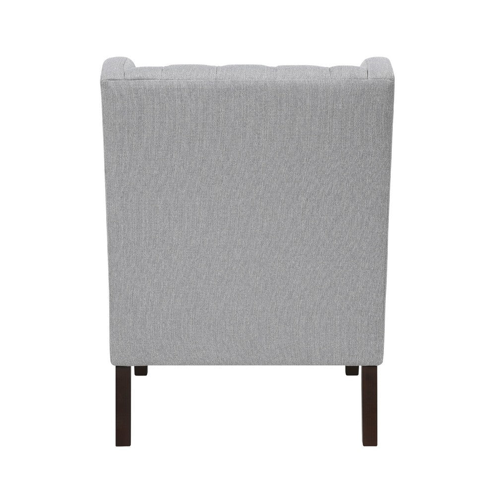 Benjara Hosanna Accent Wing Armchair, Button Tufted Light Gray Polyester