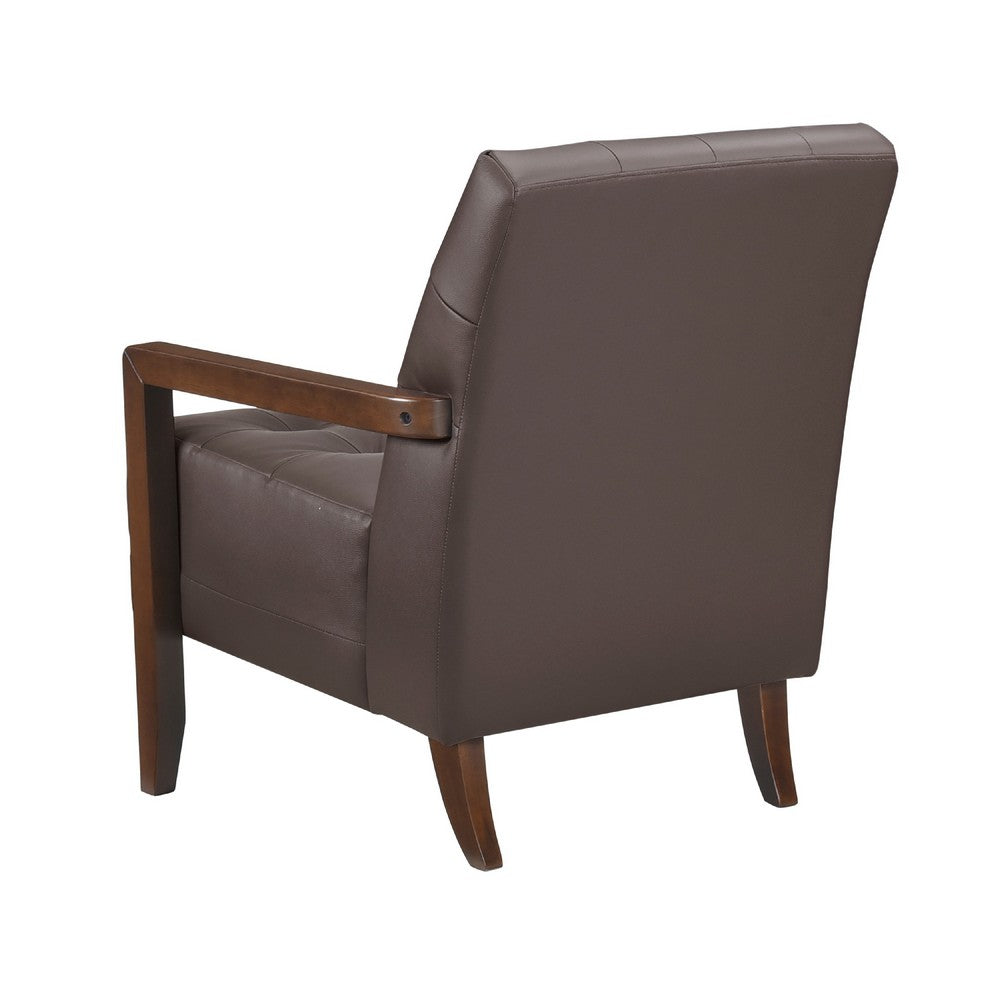 Benjara Lenie Accent Armchair, Button Tufted Dark Brown Leather, Wood Frame