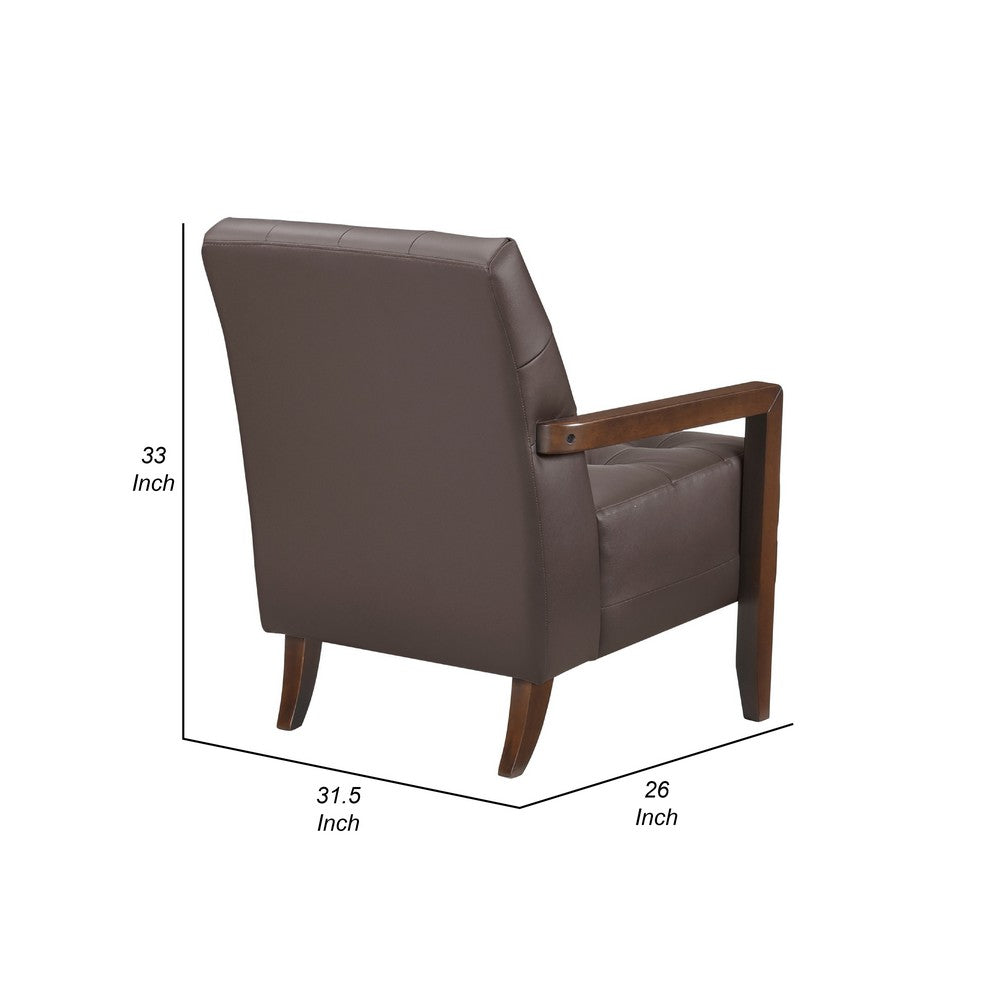 Benjara Lenie Accent Armchair, Button Tufted Dark Brown Leather, Wood Frame