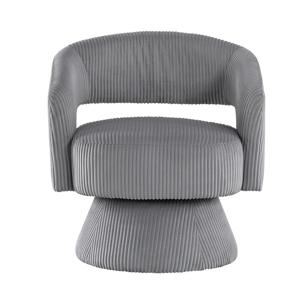 Benjara Rayne Swivel Accent Chair, Dark Gray Corduroy, Round Metal Swivel Base
