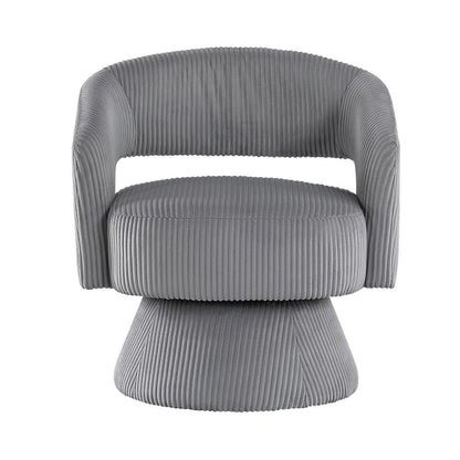 Benjara Rayne Swivel Accent Chair, Dark Gray Corduroy, Round Metal Swivel Base