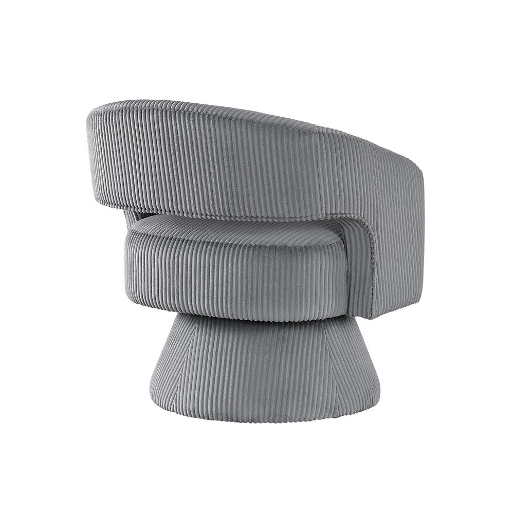 Benjara Rayne Swivel Accent Chair, Dark Gray Corduroy, Round Metal Swivel Base