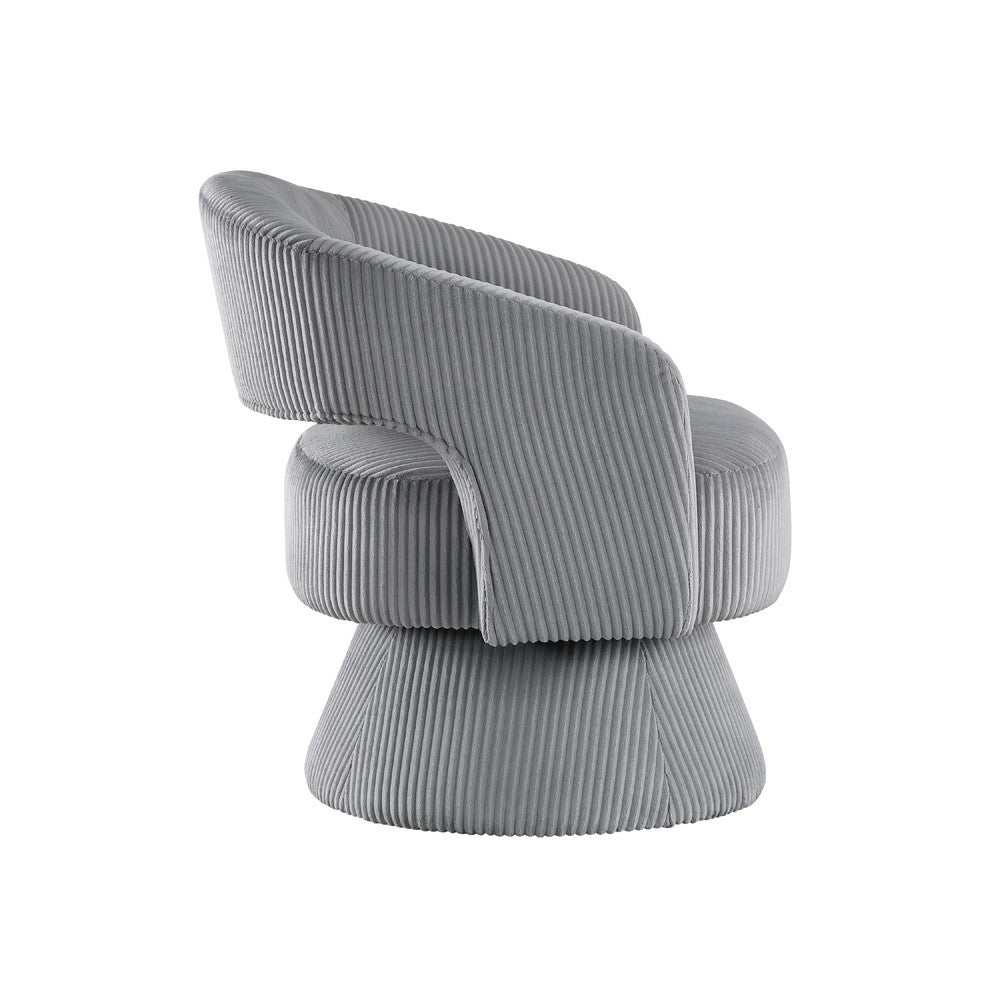 Benjara Rayne Swivel Accent Chair, Dark Gray Corduroy, Round Metal Swivel Base