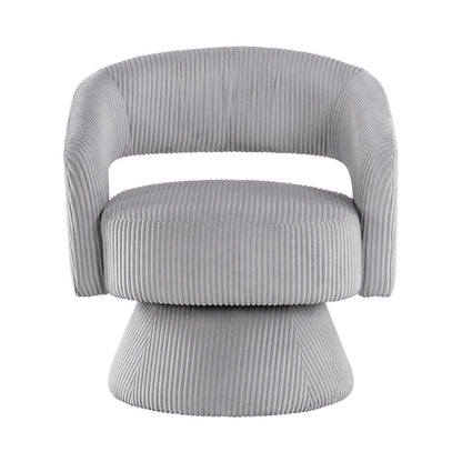 Benjara Rayne Swivel Accent Chair, Gray Corduroy, Round Metal Swivel Base