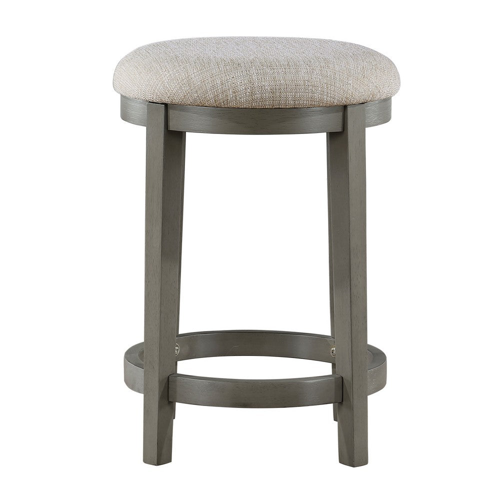 Benjara Anab Counter Height Stool Set of 2, Round Polyester Seat, Gray Wood