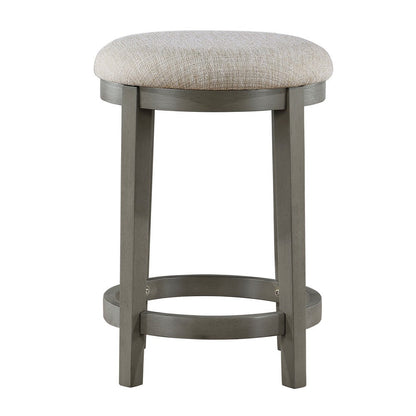 Benjara Anab Counter Height Stool Set of 2, Round Polyester Seat, Gray Wood