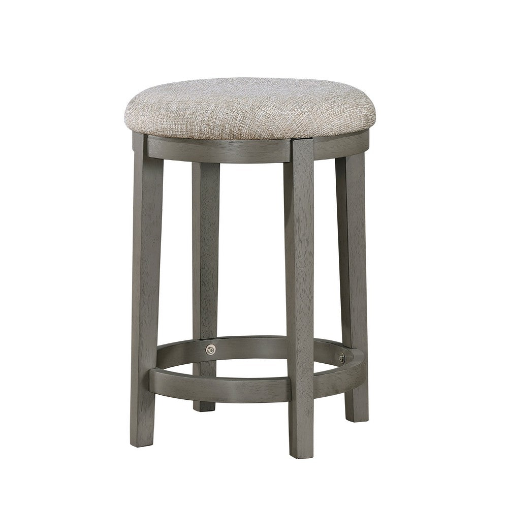 Benjara Anab Counter Height Stool Set of 2, Round Polyester Seat, Gray Wood