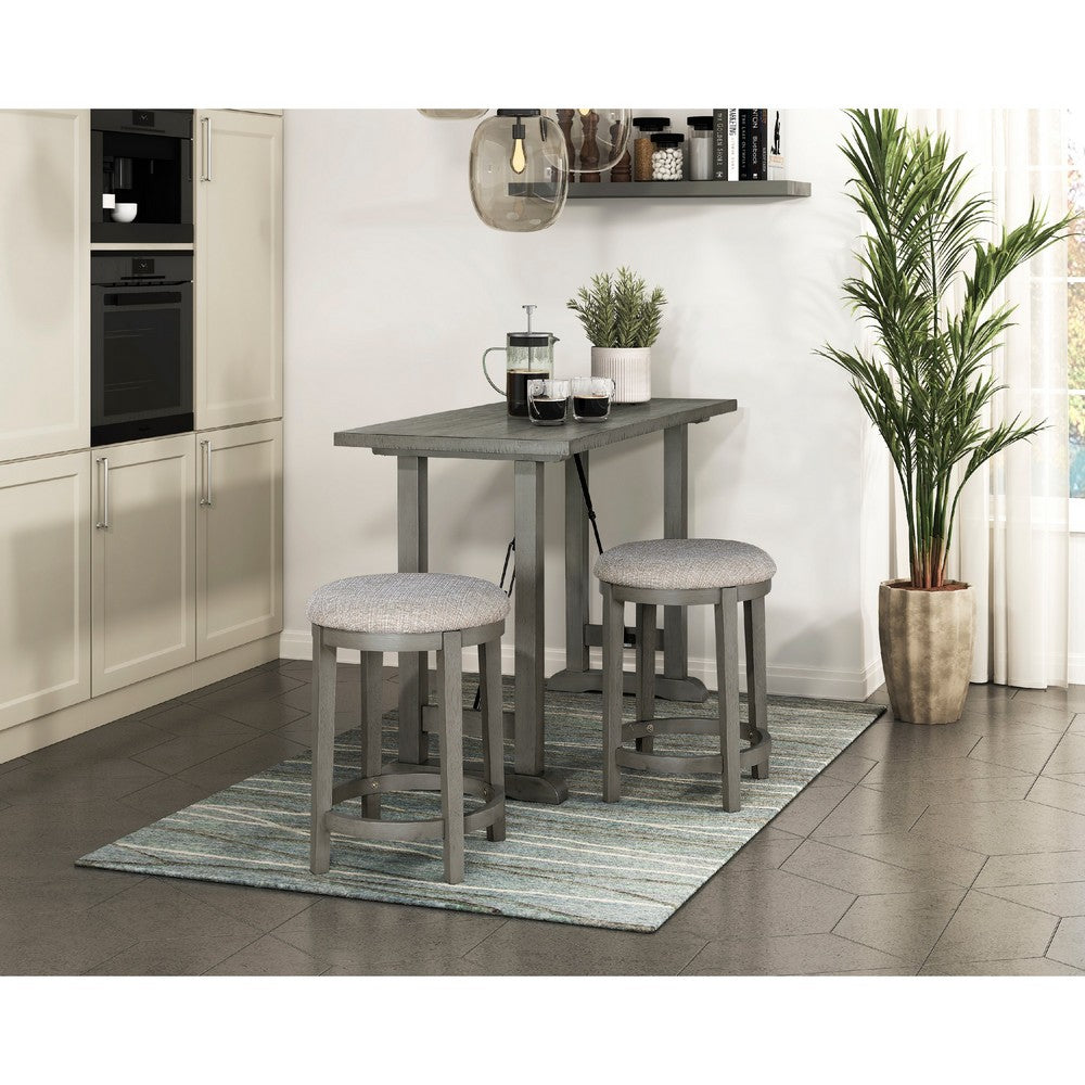 Benjara Anab Counter Height Stool Set of 2, Round Polyester Seat, Gray Wood