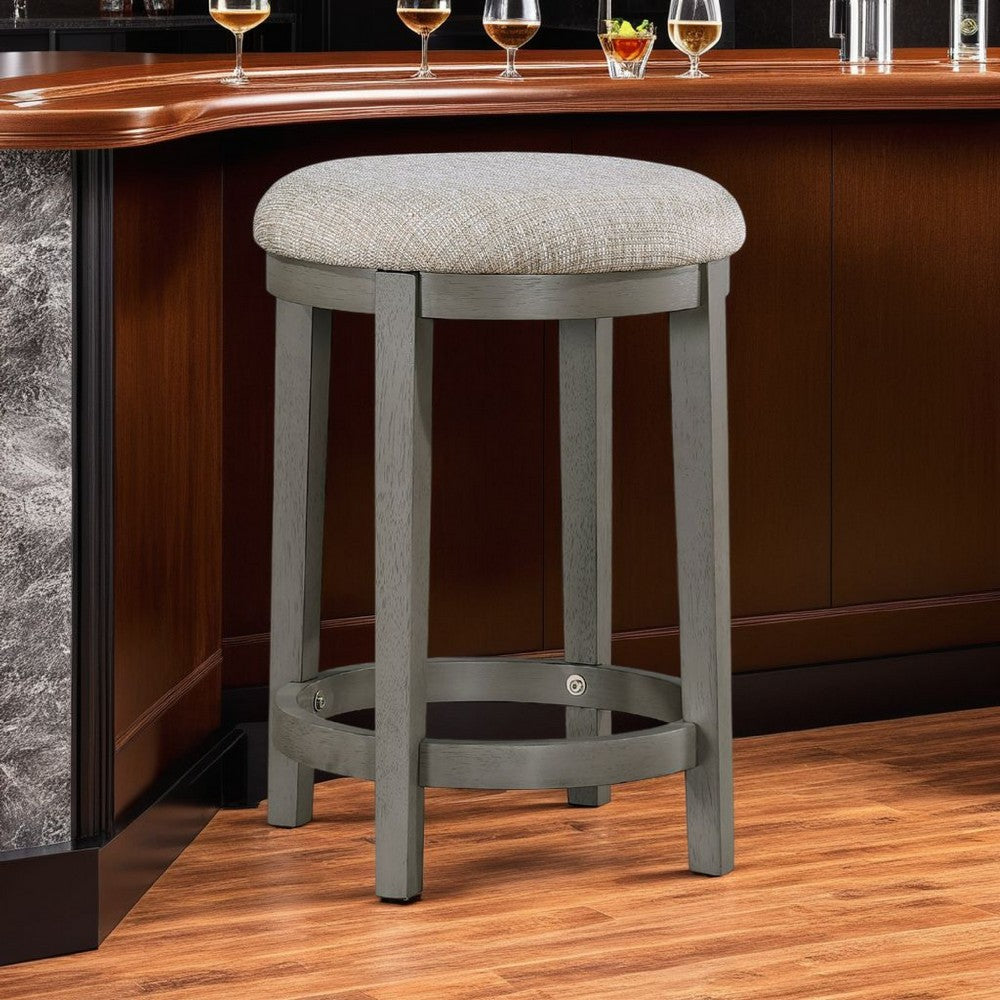 Benjara Anab Counter Height Stool Set of 2, Round Polyester Seat, Gray Wood
