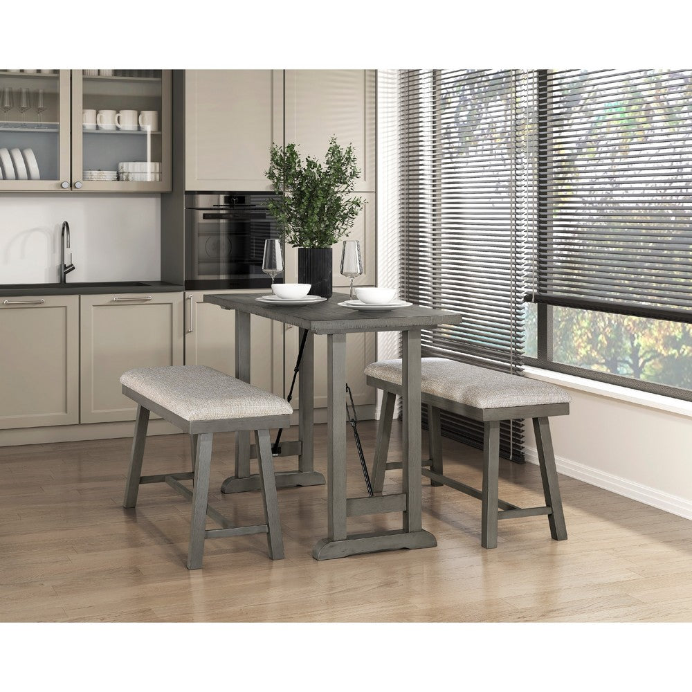 Benjara Anab Counter Height Bench, Foam Cushioned Polyester, Gray Wood