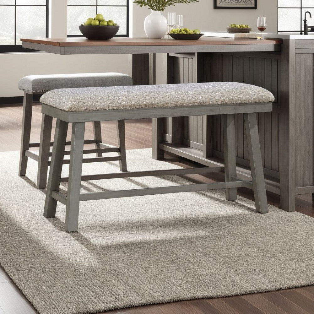 Benjara Anab Counter Height Bench, Foam Cushioned Polyester, Gray Wood