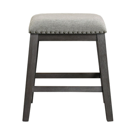 Benjara Tuna Counter Height Stool Set of 2, Chenille Seat, Nailhead, Gray Wood
