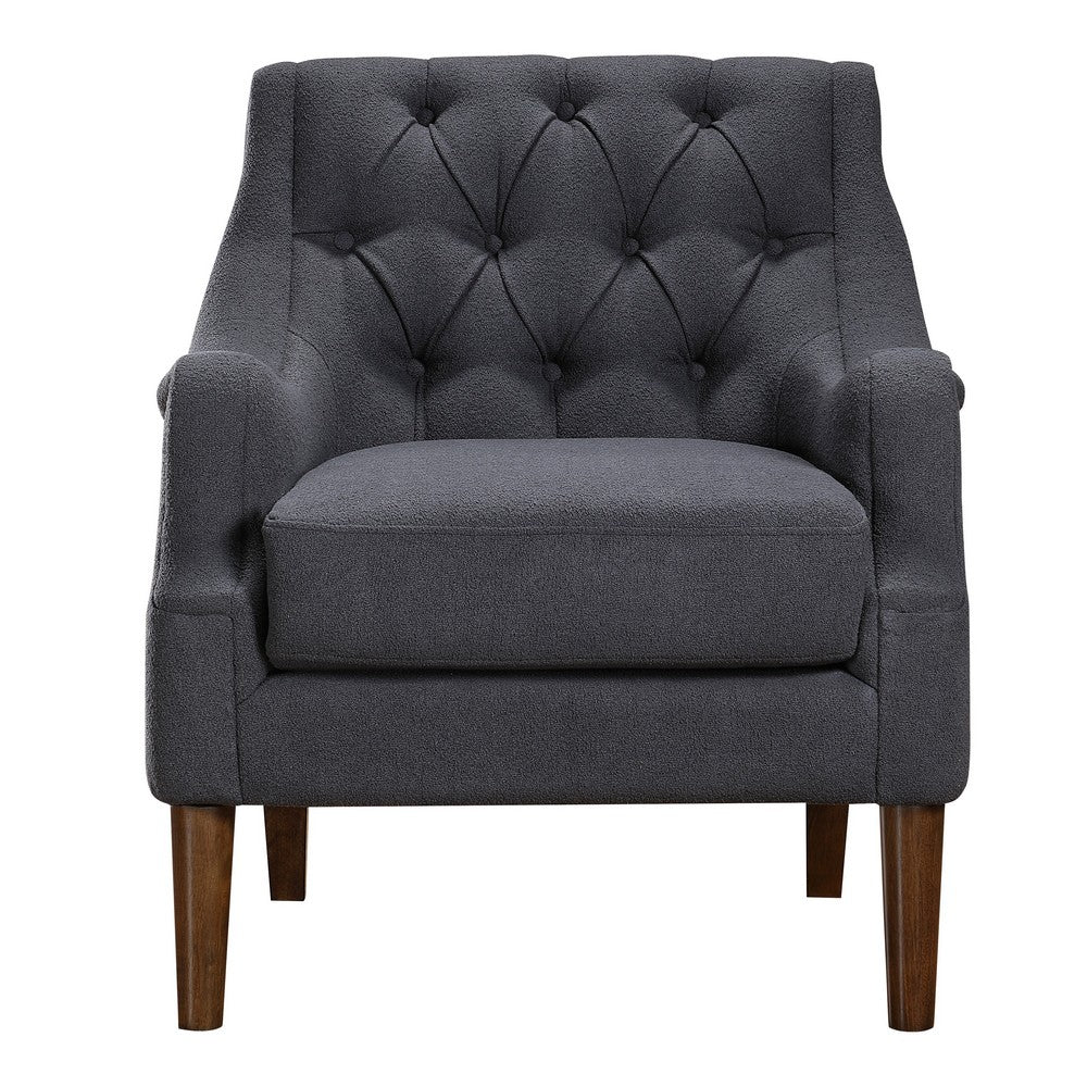Benjara Jea Modern Accent Armchair, Button Tufted Dark Gray Boucle