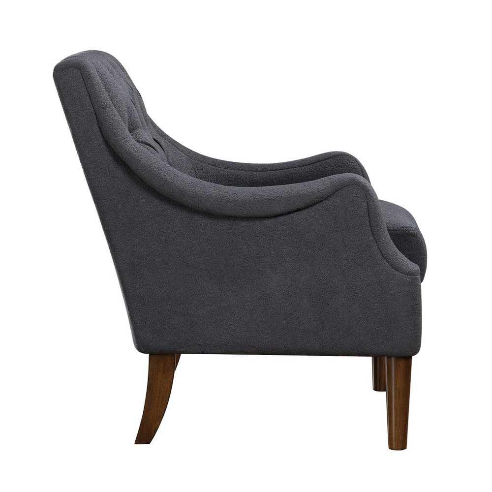 Benjara Jea Modern Accent Armchair, Button Tufted Dark Gray Boucle