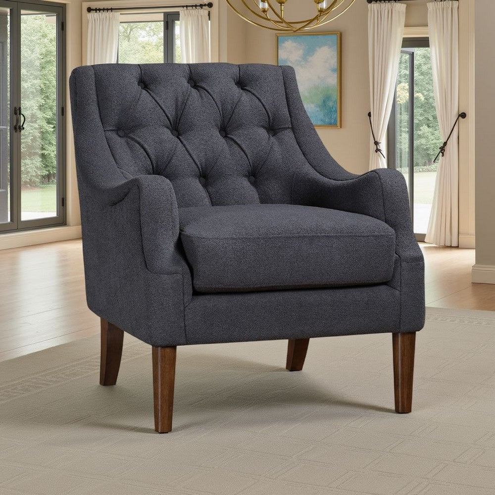 Benjara Jea Modern Accent Armchair, Button Tufted Dark Gray Boucle
