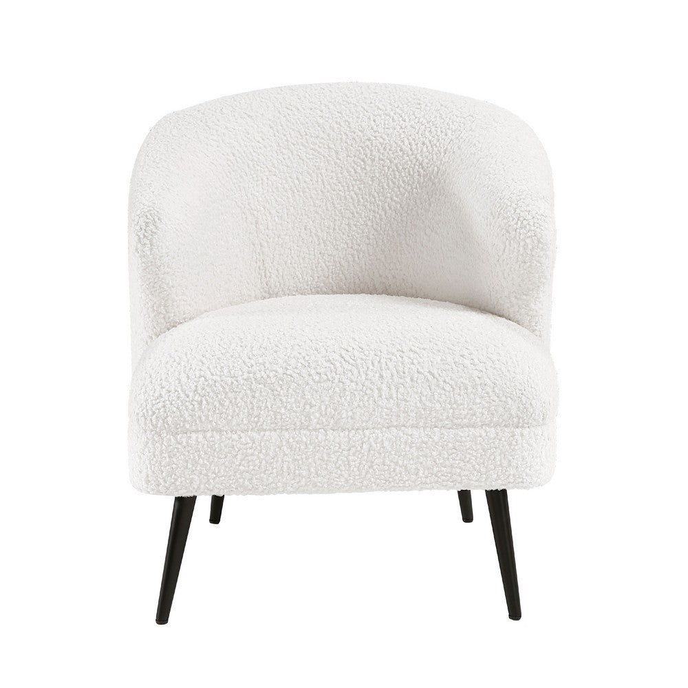 Benjara Neda Accent Chair, Soft Beige Boucle, Curved Barrel Back
