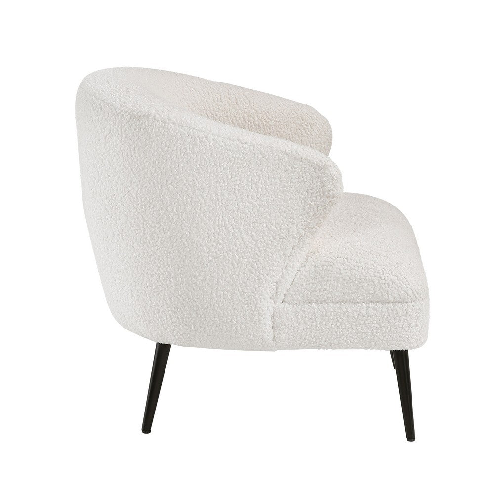 Benjara Neda Accent Chair, Soft Beige Boucle, Curved Barrel Back