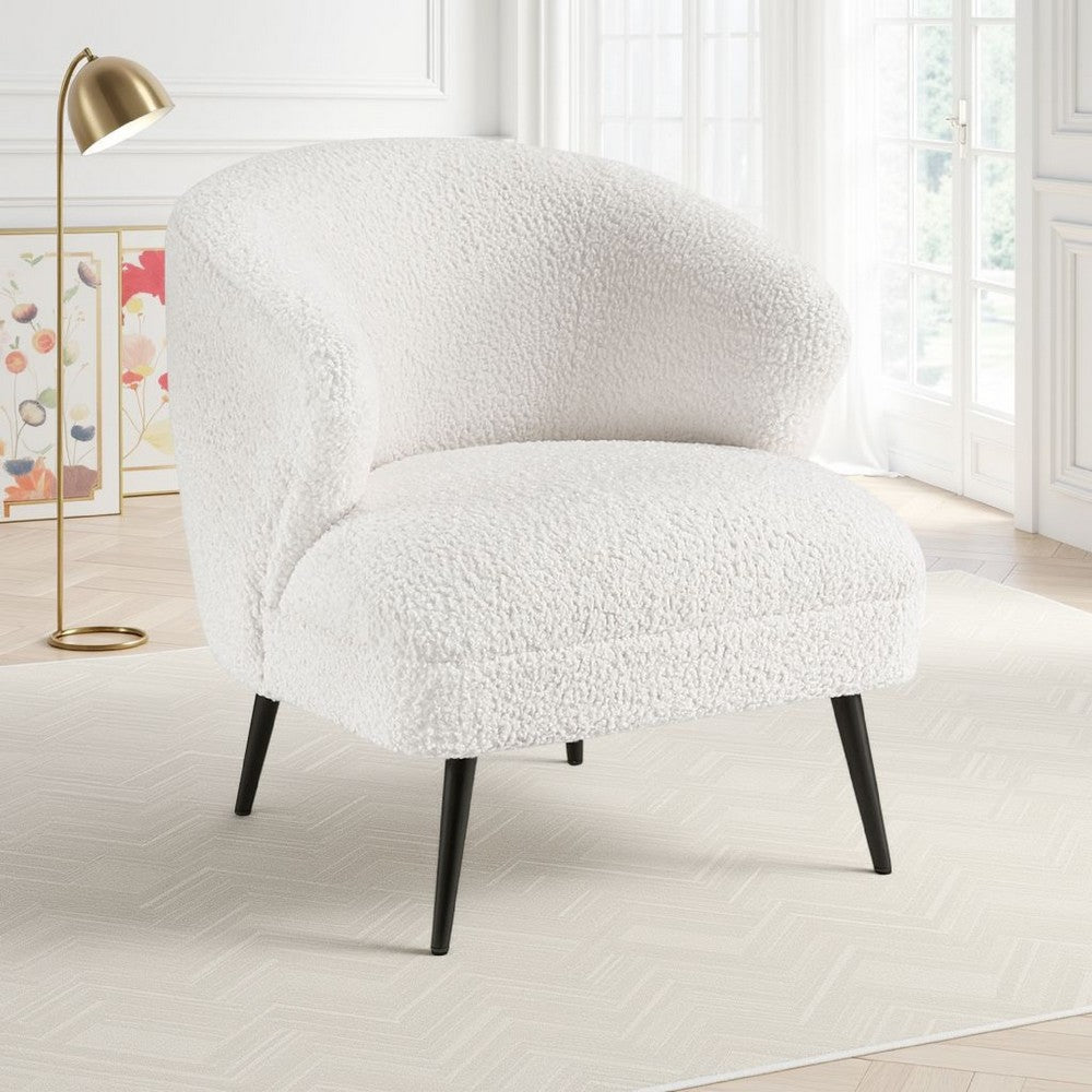 Benjara Neda Accent Chair, Soft Beige Boucle, Curved Barrel Back