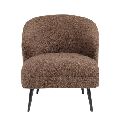 Benjara Neda Accent Chair, Soft Brown Boucle, Curved Barrel Back