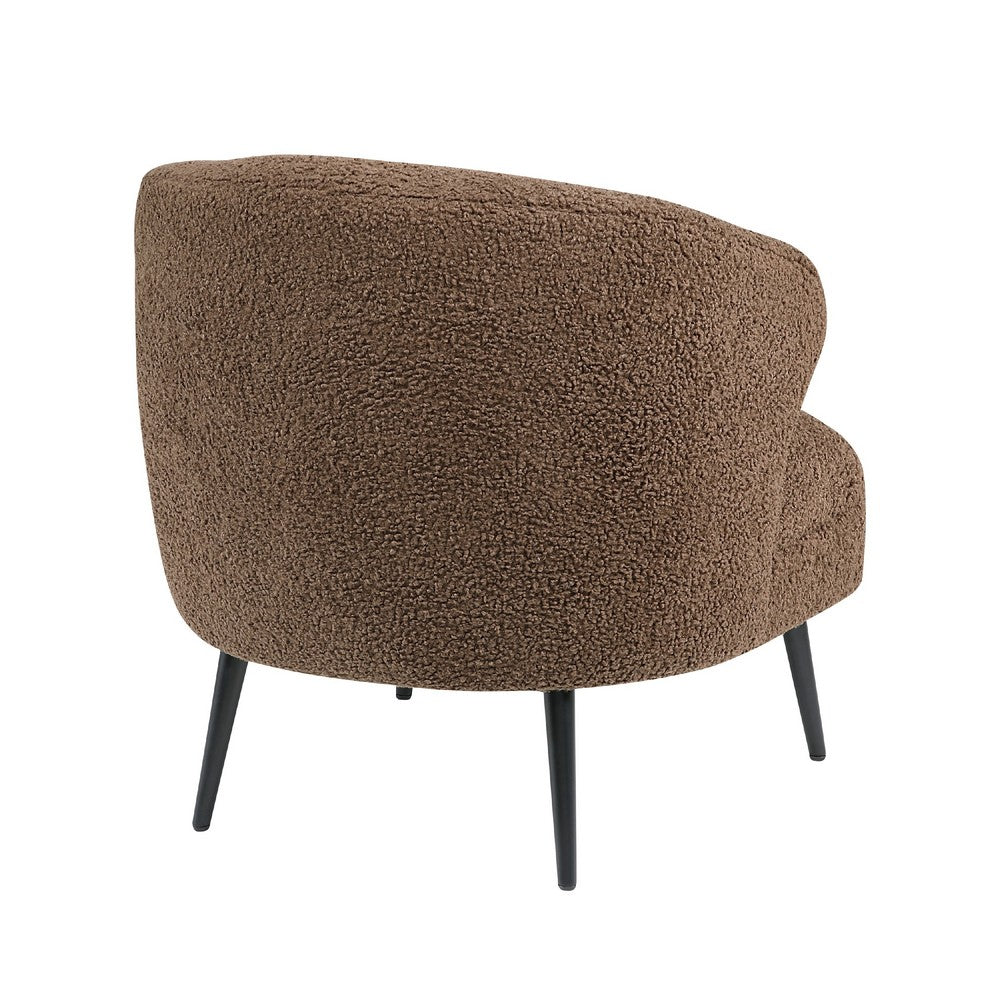 Benjara Neda Accent Chair, Soft Brown Boucle, Curved Barrel Back