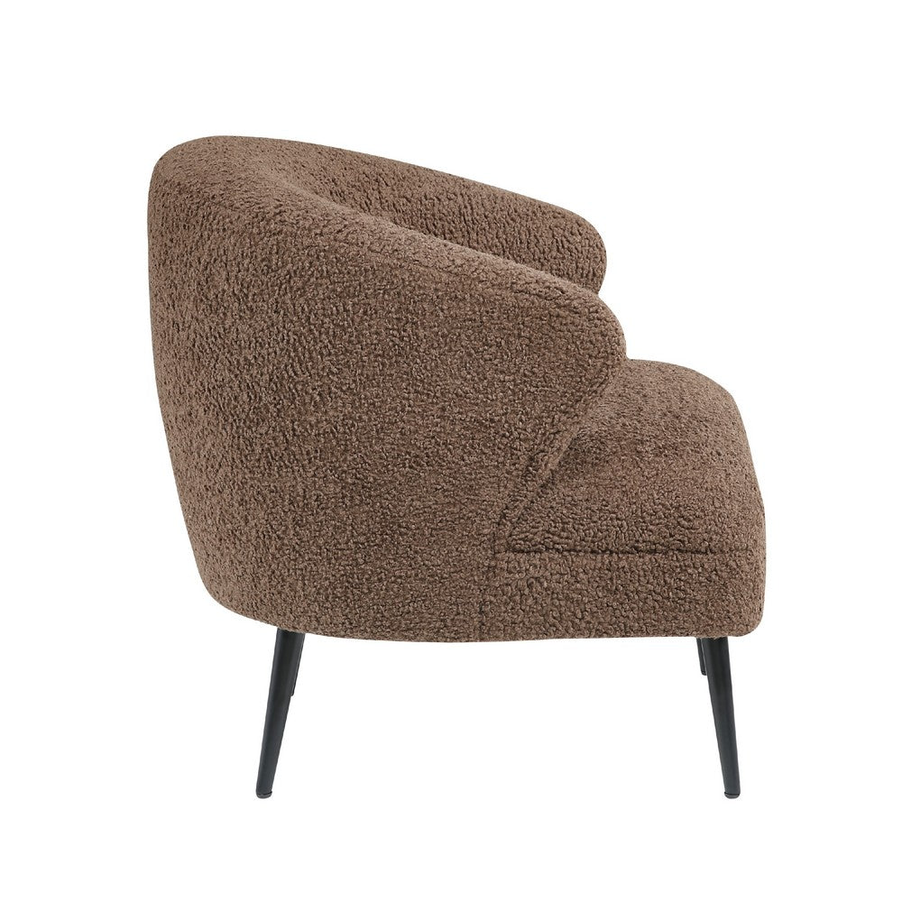 Benjara Neda Accent Chair, Soft Brown Boucle, Curved Barrel Back