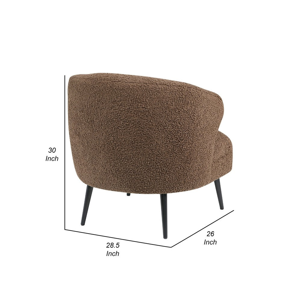 Benjara Neda Accent Chair, Soft Brown Boucle, Curved Barrel Back
