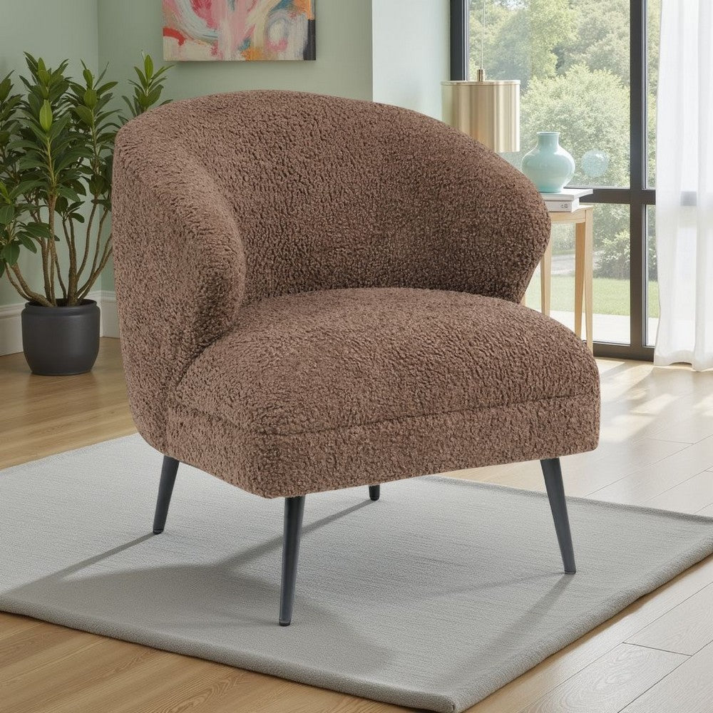 Benjara Neda Accent Chair, Soft Brown Boucle, Curved Barrel Back