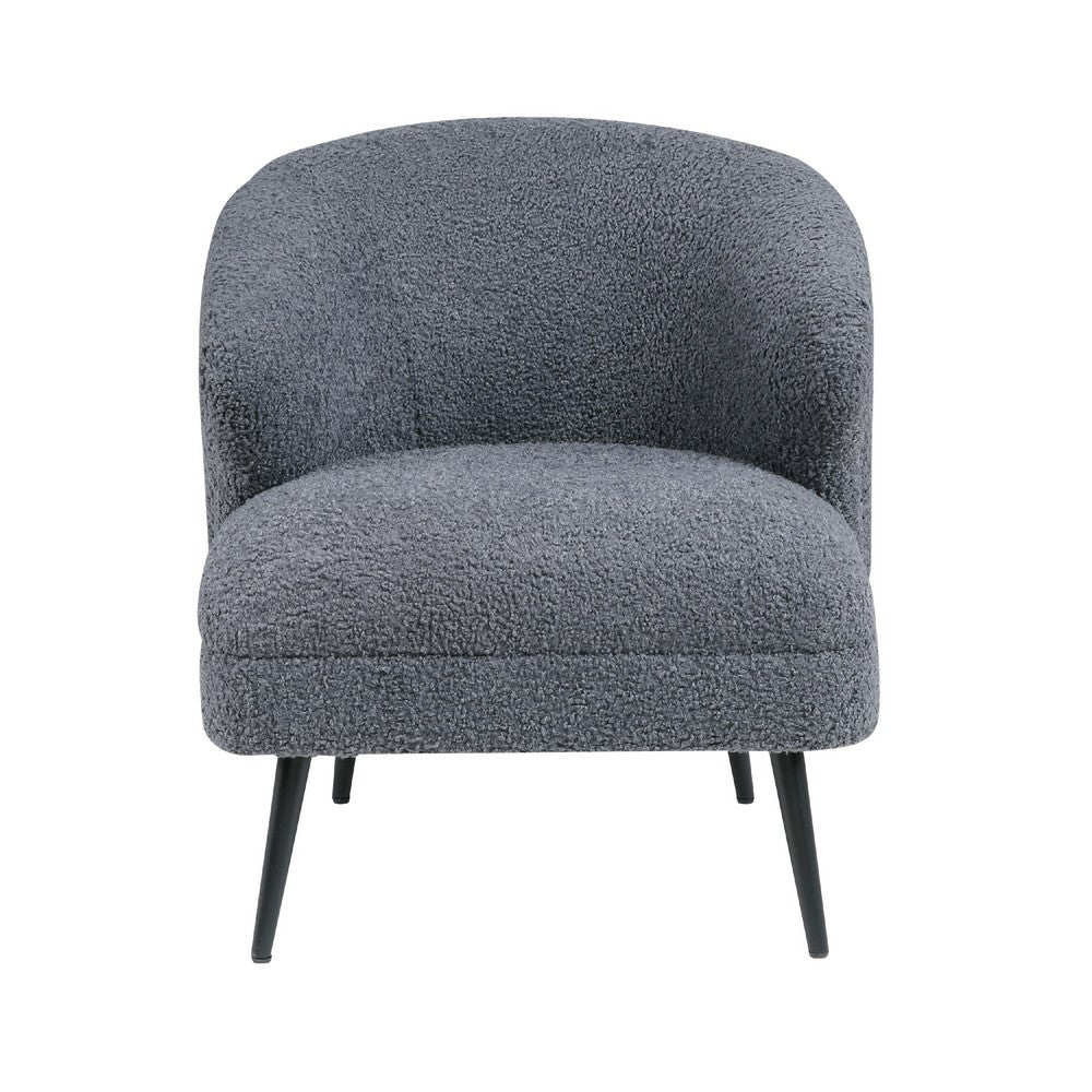 Benjara Neda Accent Chair, Soft Dark Gray Boucle, Curved Barrel Back