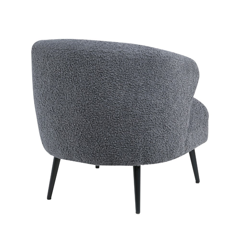 Benjara Neda Accent Chair, Soft Dark Gray Boucle, Curved Barrel Back