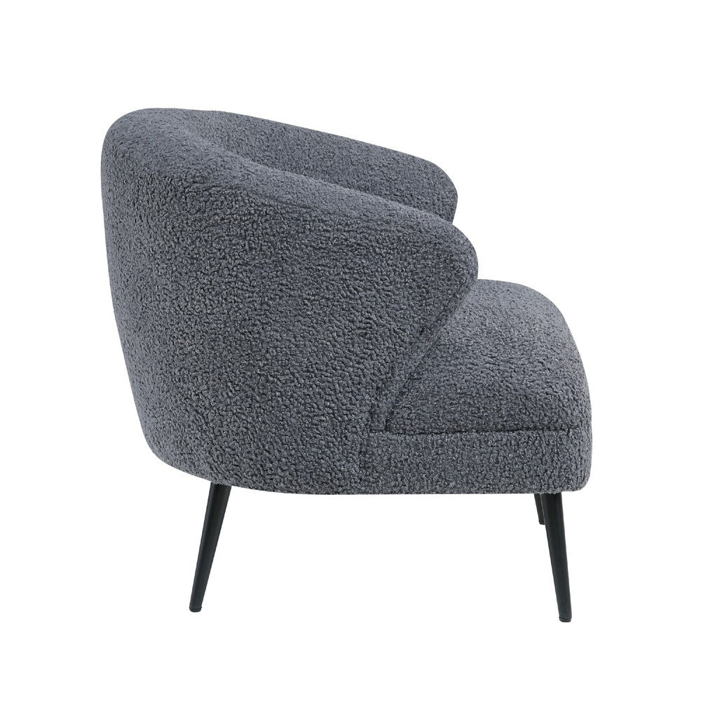 Benjara Neda Accent Chair, Soft Dark Gray Boucle, Curved Barrel Back